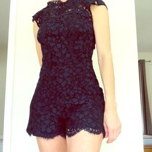 Sandro open back Romper navy blue lace